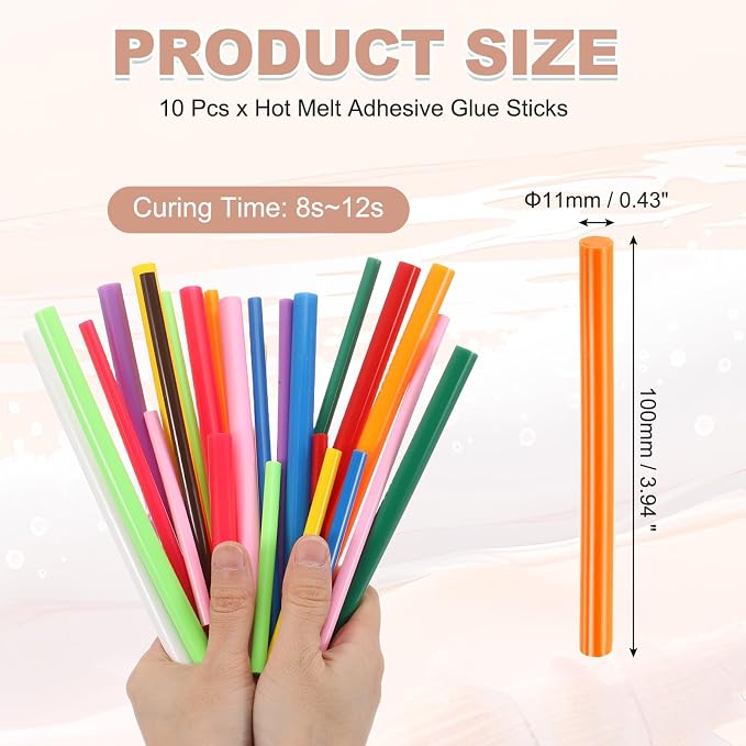 PATIKIL Hot Glue Sticks for Glue Gun, 10 Pcs Colored Hot Melt Adhesive Glue Sticks Bulk for DIY Projects Craft Art Decoration Home Repairs, Orange (3.9" x 0.43")