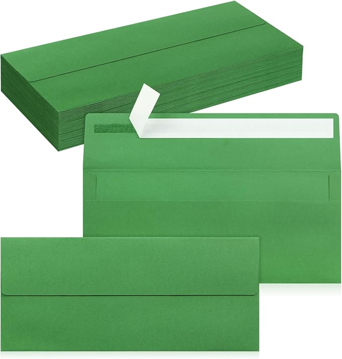50 Pack #10 Green Envelopes Letter Size Self Seal Business Envelopes | Security Mailing Envelopes, 4 1/8 x 9 1/2 Inches