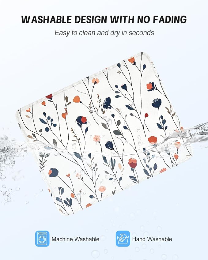 Mouse Pad, Cute Mouse Mat, 10" x 8", White Flower | Square Waterproof Gaming Computer Mat, Textured Top, Stitched Edges, Non-Slip Rubber Base for Office Home Laptop Keyboard