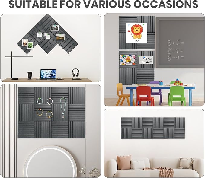 48" x 36" Large Felt Bulletin Board, Eight-Stripe Dark Gray | 12 Pack Cork Board Alternative with 30 pushpins, 60 Safe Adhesive Tabs, Pin Boards for Wall Decor, Home, Office, Classroom
