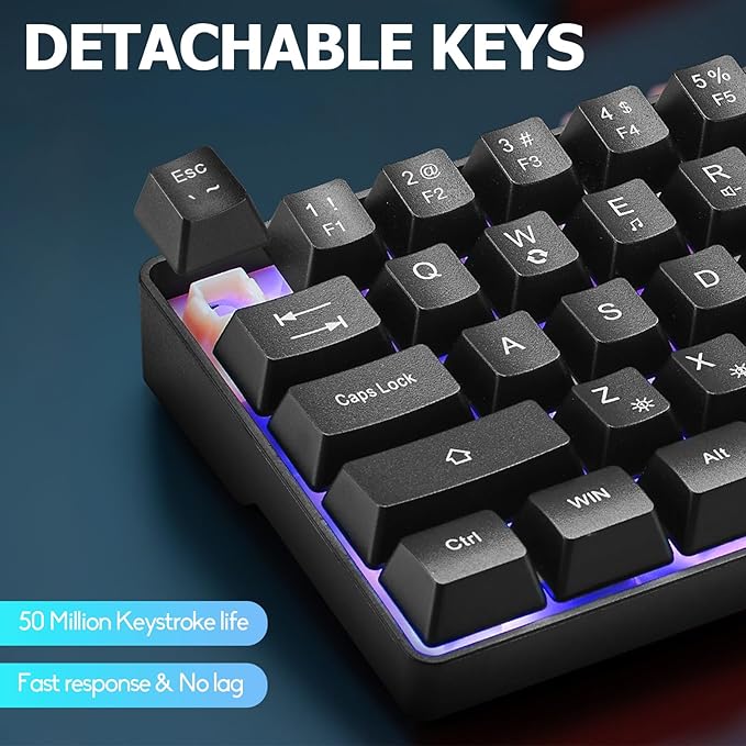 Wired Portable 60% Mechanical Feeling Gaming Keyboard,RGB LED Backlit Compact 68 Keys Mini Wired Office Keyboard for Windows Laptop PC Mac Gamer, Typist, Travel on Business Trip- Black
