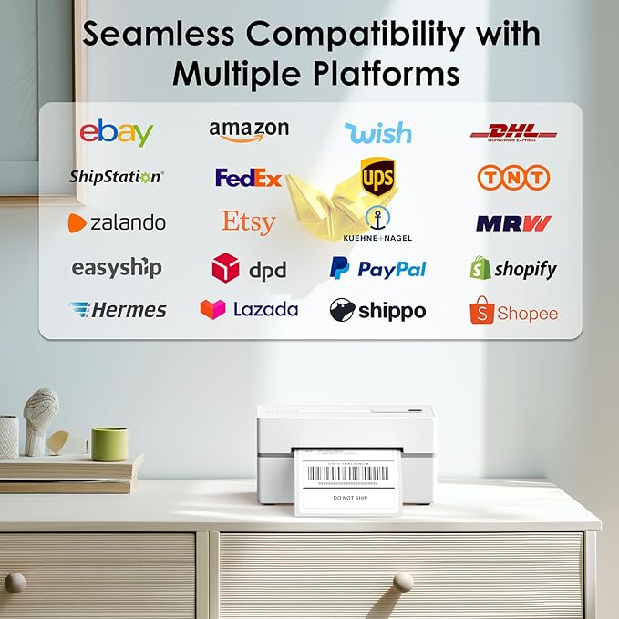Bluetooth Thermal Shipping Label Printer, 4x6 Portable Thermal Address Label Printer for Small Business, Compatible with iPhone,Android,Windows,Mac–Works with Etsy Shopify USPS&More, White