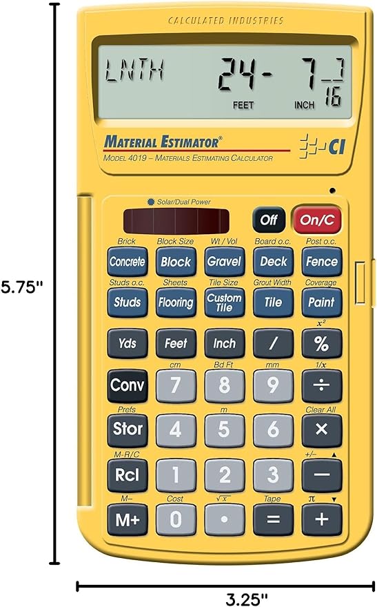 Calculated Industries 4019 Material Estimator Calculator | Finds Project Building Material Costs for DIY’s, Contractors, Tradesmen, Handymen and Construction Estimating Professionals,Yellow
