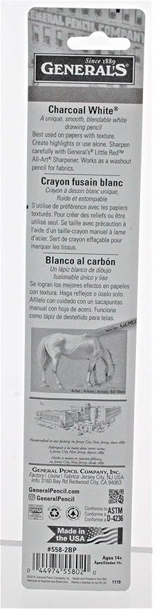 2-Pack - General Pencil 5582BP Charcoal White Pencils 2/Pkg-2B