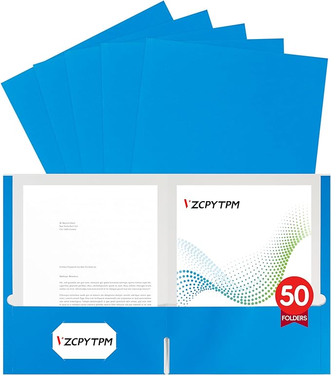 50 Packs Blue Two Pocket Folders,File Folder Letter Size,8.5x11Inches File Folders for Office,School and Home,Organizer File Folder