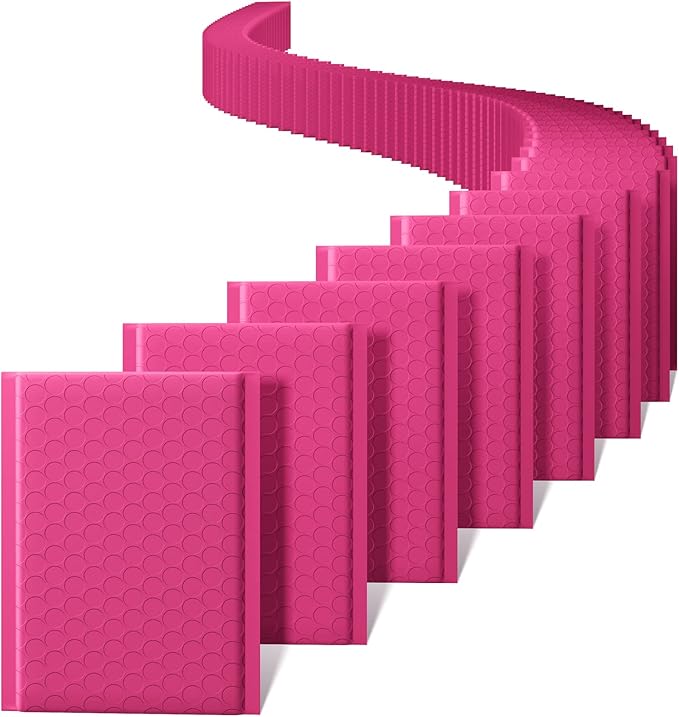 Metronic Bubble Mailers 4x8 Inch 100 Pack Pink Bubble Mailer Usable Size 4x7" Waterproof Padded Envelopes for Gift Packaging, Jewellery, Keychains, Small Items