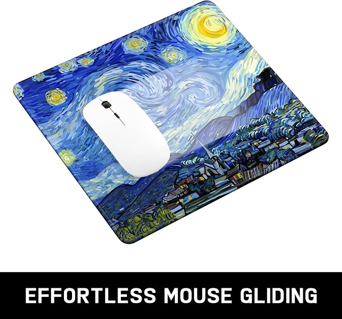 Mouse Pad, Minimalism Marble Style Computer Pad, Anti-Slip Rubber Mouse Mat with Stitched Edges for Gaming, Office, Laptop, PC, Women, 9" x 8" Thick 3 mm, Starry Night