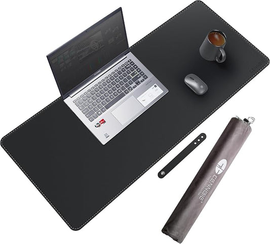 CENNBIE Leather Desk Mat Protector, 35.5" x 16" Office Desk Pad (Black) | Premium Stitched Edges Resist Wear. Waterproof, Non-Slip & Easy To Clean. Protects Desk From Scratches. For Office & Home.