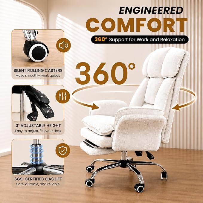 Big and Tall Office Chair with Footrest & Flip Armrests | Premium Tech Fabric Ergonomic Desk Chair, for Pets & Cross-Legged Sitting, Wide Seat Reclining Executive Computer Chair, Grey