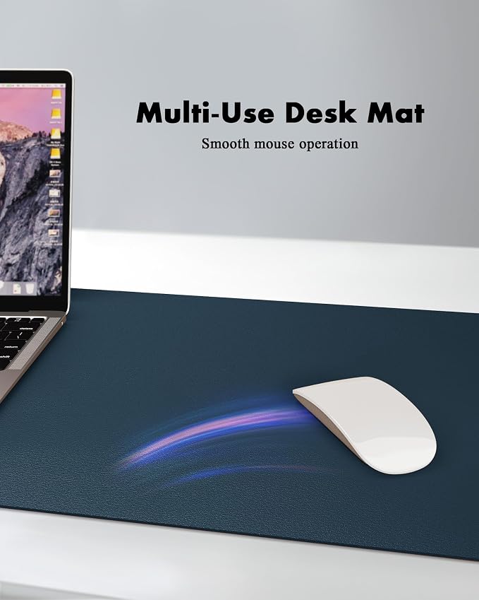 YSAGi Double-Sided Desk Pad, 31.5"x15.7"Leather Desk Mat, Eco Cork Desk Pad Protector,Large Mouse Pad,Waterproof Desk Blotter for Office/Home(Dark Blue)