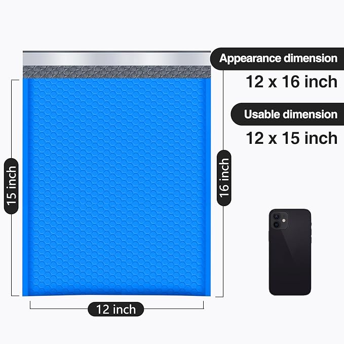 UCGOU Bubble Mailers 12x16 Inch 40 Pack Usable Size 12x15 Inch Large Padded Envelopes Blue Waterproof Packaging Bags for Shipping Self Seal Strong Adhesion Envelopes for Jewelry Makeup Supplies
