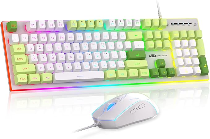 MageGee GT838 Gaming Keyboard and Mouse Combo, 104 Keys RGB Backlit Quiet Wired Keyboards with Number Pad, Metal Panel, Anti-Ghosting, Keyboards Set for Desktop, Laptop, PC, Green