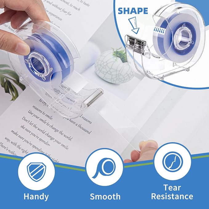 18 Pcs Transparent Tape with Dispenser, 0.7 x 1000 in, Blue Core | Clear Tape Rolls Bulk, Office Tape Refills for Desk, Craft, Gift Wrapping, Home, School, Office, Party, Birthday