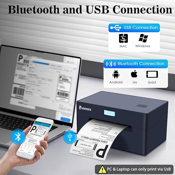 Thermal Shipping Label Printer for Small Businesses，4x6 Wireless Shipping Label Printer，Bluetooth Label Maker Support Android,Mac,iPhone and Windows,Used for Amazon,Ebay,Shopify,Etsy,USPS