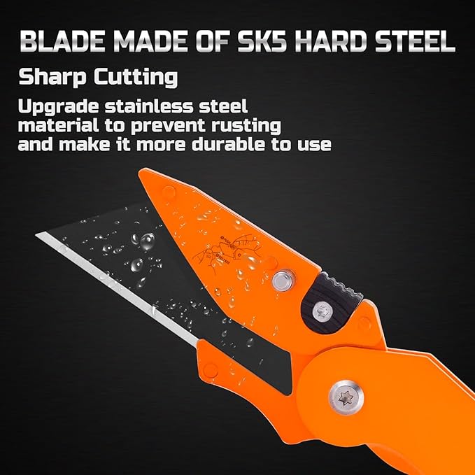 Lichamp 6-Pack Folding Utility Knife, Quick-Change Box Cutter with Razor Blades & Belt Clip, Portable Construction Tool for DIY, Outdoor & Warehouse Use, Orange