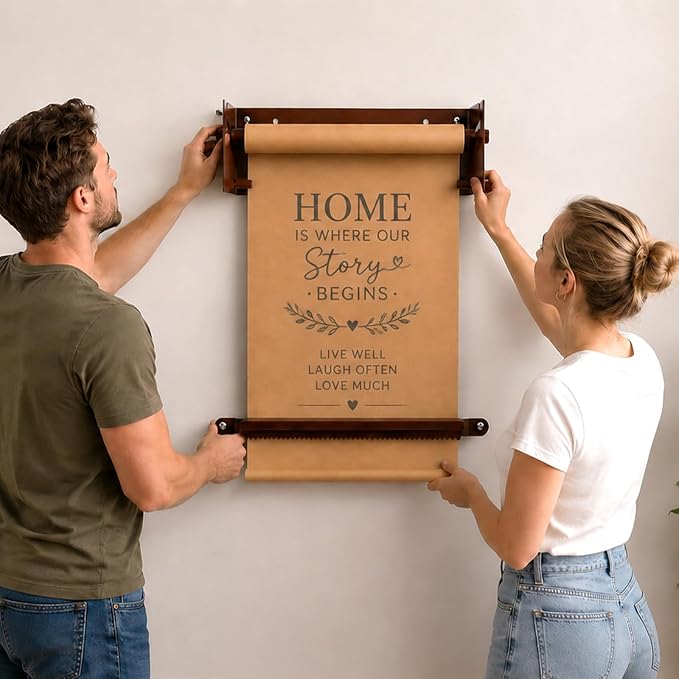24" Kraft Paper Dispenser Wall Mount，Butcher Paper Dispenser，Paper Roll Cutter to Do Lists,Ideal for Home,Office Wall Paper Holder with Serrated Edge Cut Bar-Brown