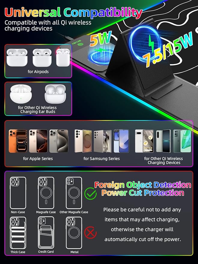 Mouse Pad with Foldable Phone Holder & Wireless Charger, XXL RGB Gaming Mousepad 31.5"x15.8" Large Desk Mat for Keyboard, 11 Colors 5 Modes