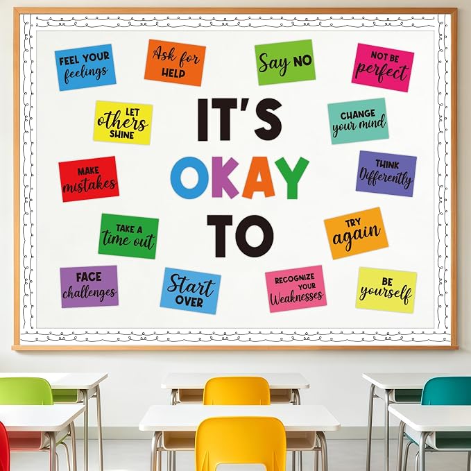 40Pcs Mental Health Bulletin Board Decorations Set, IT'S OK TO Bulletin Board, Growth Mindset Positive Affirmation Therapy Cutouts for Back to School Counselor Classroom Teacher Office Door Wall Decor