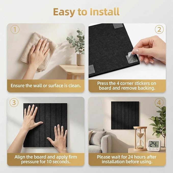 Felt Bulletin Board 36"x 24", Cork Boards for Walls, 6 Pack Bulletin Board Large Cork Board for Office, Felt Boards with 40 Safe Removable Adhesive Tabs Wall Decor for Home(Black)