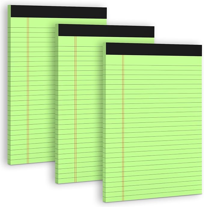 3 Pack Colored Legal Pads 8.5 x 11 Wide Ruled Note Pads, Green Notepads | Writing Pad 30 Sheets/Pad, Perforated Lined Paper Note Pad 8.5 x 11 of Paper Notebook To-Do List for School & Office Supplies