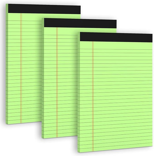 3 Pack Colored Legal Pads 8.5 x 11 Wide Ruled Note Pads, Green Notepads | Writing Pad 30 Sheets/Pad, Perforated Lined Paper Note Pad 8.5 x 11 of Paper Notebook To-Do List for School & Office Supplies
