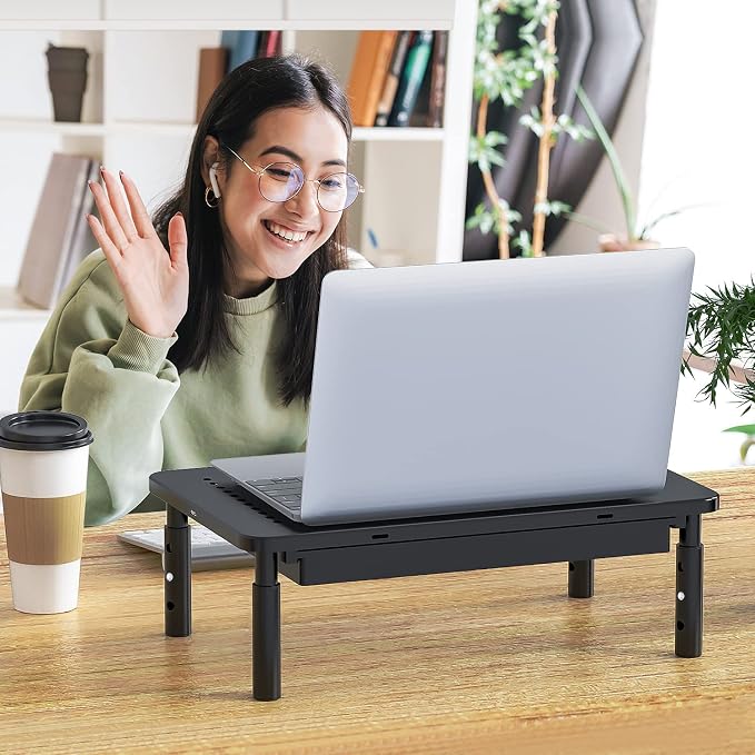 WALI Computer Monitor Stand with Storage, Desk Monitor Riser 3 Height Adjustable, Laptop Riser with Airflow Vents, Desk Organizer for Computer, Laptop, Printer, Notebook (STT003D-B), 1 Pack, Black | 3 Height Adjustable Laptop Monitor Riser with Airflow...