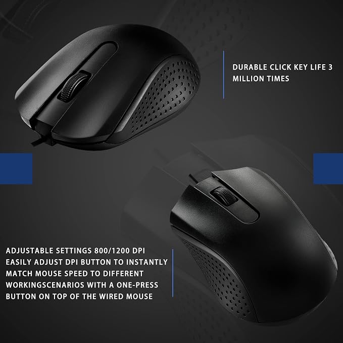 Bonuci 30 Pack USB Wired Mouse 3 Button Corded Computer Mice Bulk USB Mouse for PC Desktop, Laptop, Office, School, Classroom Use(Black)