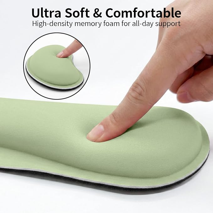 Bloss 2 Green Wrist Rest for Mouse & Keyboard, Ergonomic Wrist Support | Soft Memory Foam, Rubber Non-Slip, Wrist Rest for Mouse, Breathable, 1.2" Thick