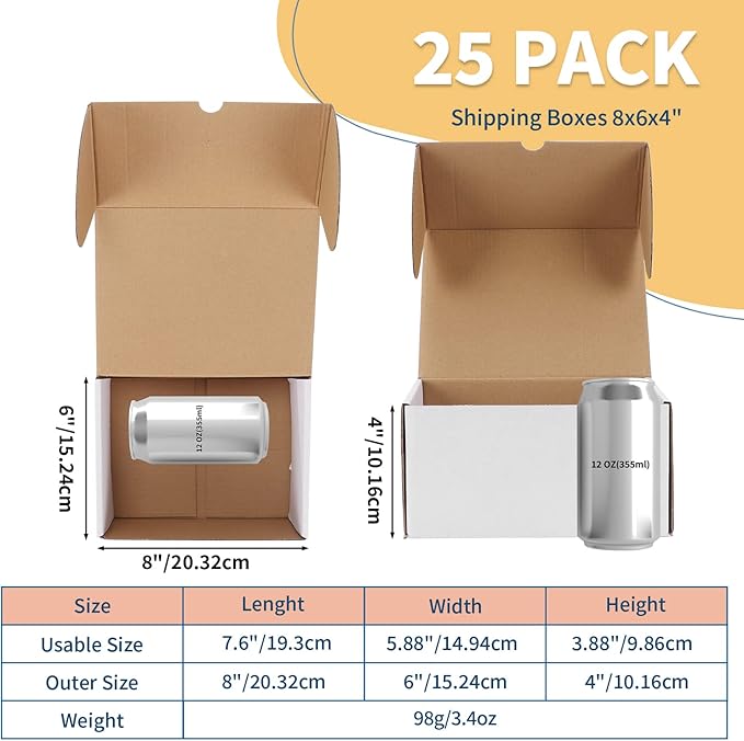 ZBEIVAN 8x6x4 White Shipping Boxes Set of 25, Corrugated Cardboard Mailer Boxes for Packaging Small Business Mailing Gifts