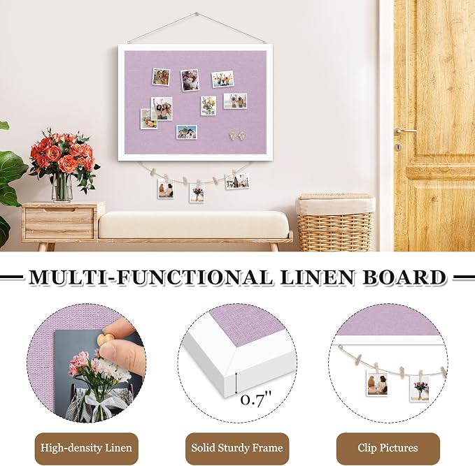 DOLLAR BOSS Double-Sided Bulletin Boards with Linen, 30"x20" Cork Board, Purple