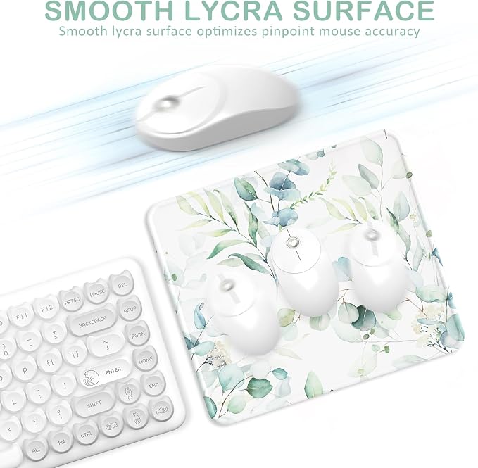Mouse Pad with Stitched Edge, Multiple Patterns Computer Mouse Pads with Non-Slip Rubber Base, Washable Cloth Mousepad, for Gaming, Laptop, PC (Leaves)
