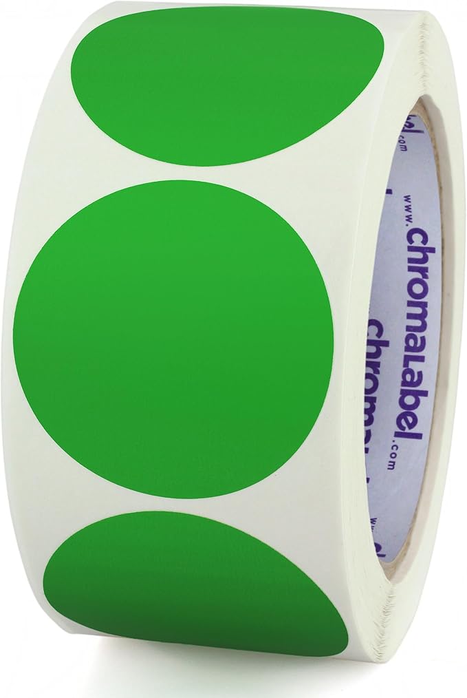 Green Dot Stickers, 2 Inch, 500/Roll | Writable Green Circle Labels for Warehouses, Offices, Food Service and Medical Use. Made in USA