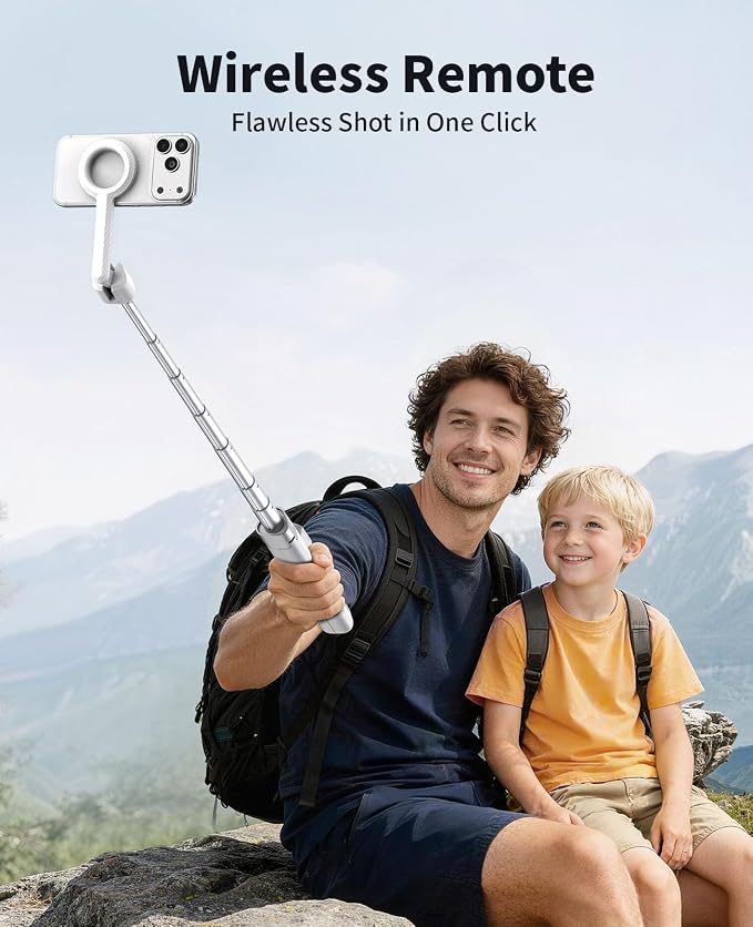 Magnetic Tripod for iPhone, Selfie Stick Tripod Mount Ring for Magsafe, 360° Rotatable Portable Travel Tripod Cell Phone Stand with Metal Ring & Remote, Compatible with iPhone Android, 60"