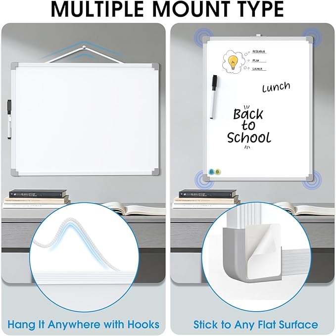 MaxGear Small White Board for Wall, 16"x 12" Double-Sided Magnetic Hanging Dry Erase Board with a Black Marker, Portable Whiteboard for Planning, Drawing, Memo, to Do List - Home, Office, Kithcen