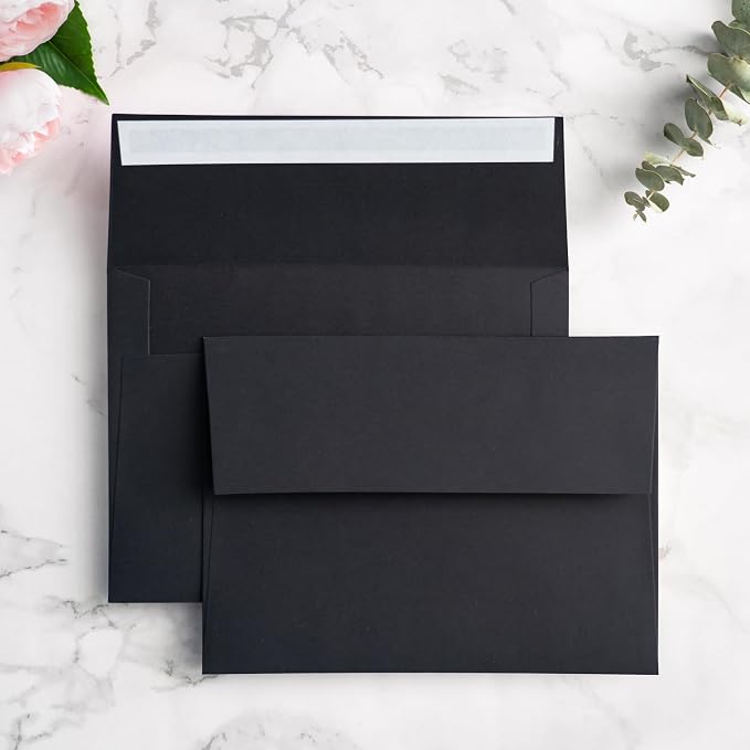 PONATIA 50 Pieces Black 5x7 Envelopes, A7 Envelopes Self Seal for Weddings, Invitation Cards, Photos, Postcards, Greeting Cards Mailing, Baby Shower, Graduation, Christmas Gift Cards