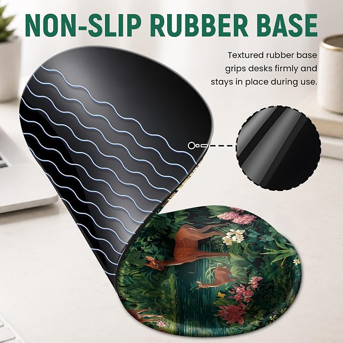 Ergonomic Mouse Pad with Wrist Rest, Gel Wrist Support, Forest | 10.2 x 7.6 in Mouse Pad with Smooth Fabric Surface and Non-Slip Rubber Base for Office, Home, Study, and Gaming