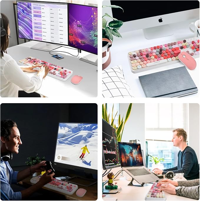 Wireless Keyboard and Mouse Sets,Reliable 2.4 GHz Connectivity for PC,Laptop,Smart TV and More (White Colorful)