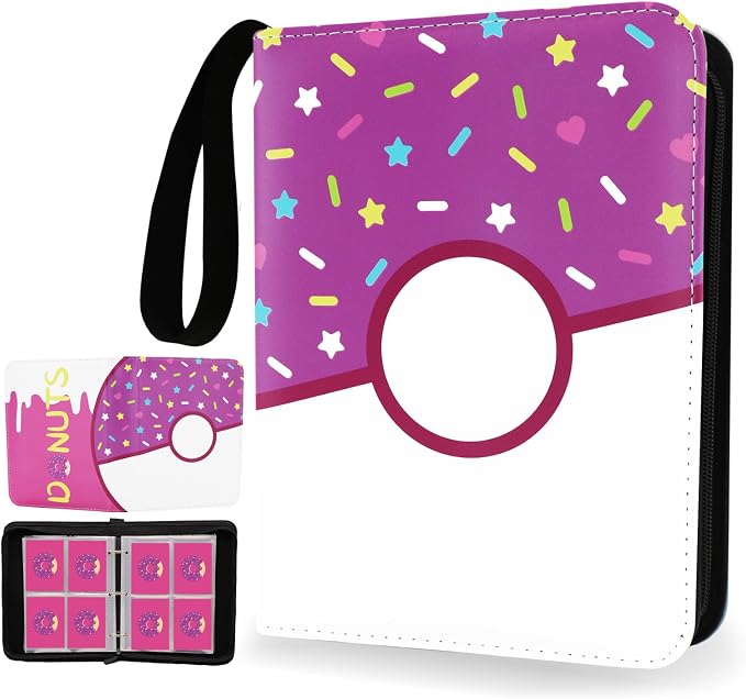 4 Pocket Card Binder 400 Card Holder Album, Purple Donut Trading Cards Holder Zipper Binder for Girl Teen Collection (Purple Donut, 400 Pocket)