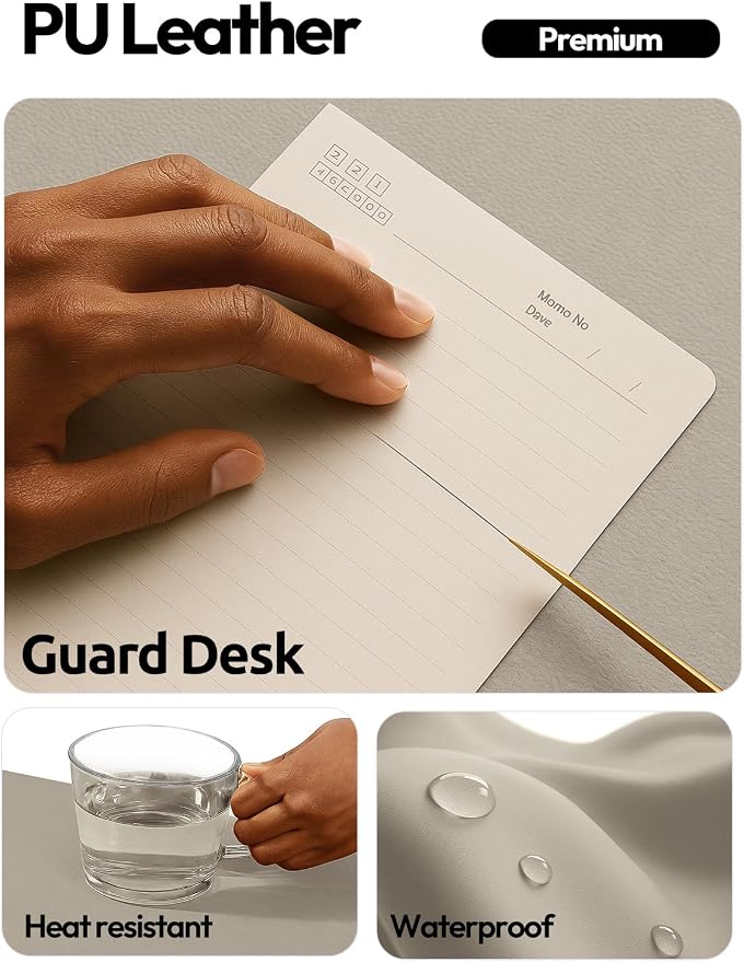 YSAGi Leather Desk Protector, Office Mat, Large Mouse Mat, Non-Slip PU Leather Blotter, Laptop Pad, Waterproof Writing Pad for Office and Home (Olive Beige, 47" x 17")