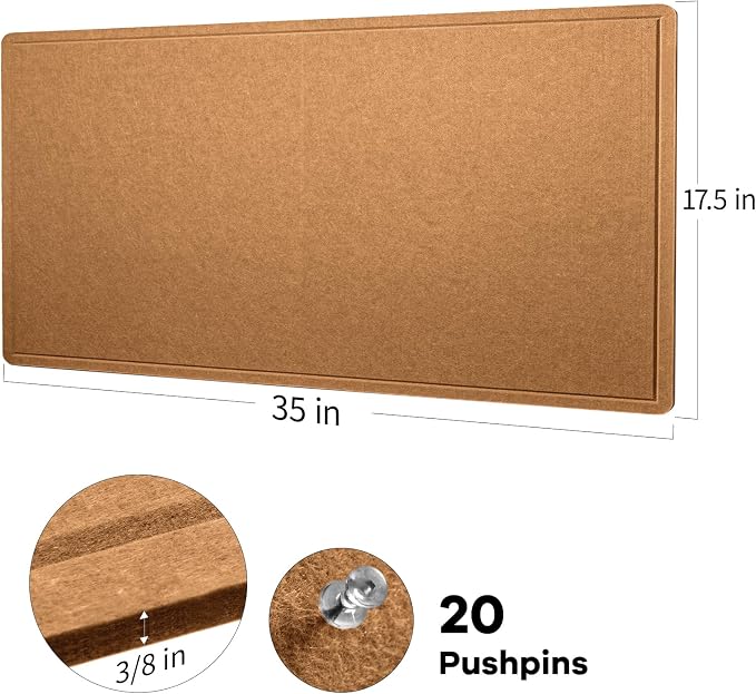 Felt Bulletin Board 35x18 inches, Decorative Pin Board for Home & Office | Cork Board Alternative for Wall with Push Pins, Display Mood Board for Photos, Notes & Reminders