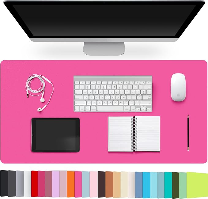 Leather Desk Pad Protector,Non-Slip Desk Pad(Rose Red,35.4" x 17") | on-Slip PU Leather Large Mouse Pad,Easy Clean Desk Protecor Mat,Writing Pad for Office Work/Home/Decor