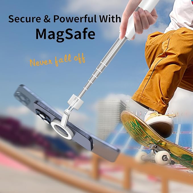 Magnetic Phone Tripod for iPhone 54" Selfie Stick | Tripod Stand with Remote and Metal Ring for Cell Phone Video Recording/Photography/Vlogging (White)