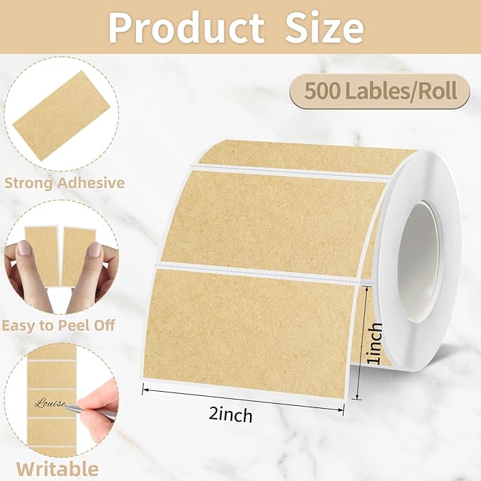 Starboling 2x1 Thermal Labels,Address Barcode Self-Adhesive Thermal Printer Stickers for Logo Design,Name/Price Tag,Address（Kraft）