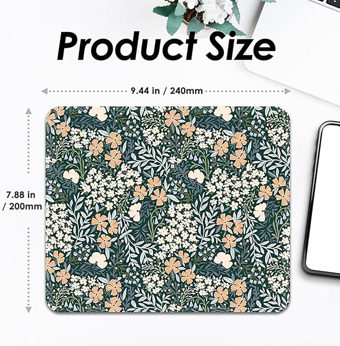 Mouse Pad with Stitched Edges - Cute Floral Mousepad for Women, 9.25 x 7.75 inch Washable Square Desk Pad, Non-Slip Rubber Base, Office Home Laptop Accessories - Vintage Garden