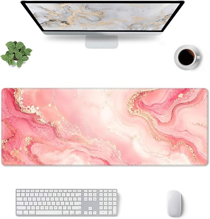 Pink Gold Marble Mouse Pad XL Large Mousepad Non Slip Rubber Base Desk Mat for Laptop Computer Gaming 31.5" X 12"