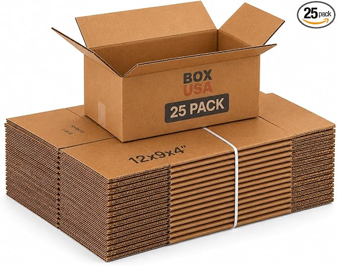 BOX USA Shipping Boxes Medium 12"L x 9"W x 4"H 25-Pack - Corrugated Cardboard Box for Moving, Mailing, Packing, Packaging and Storage