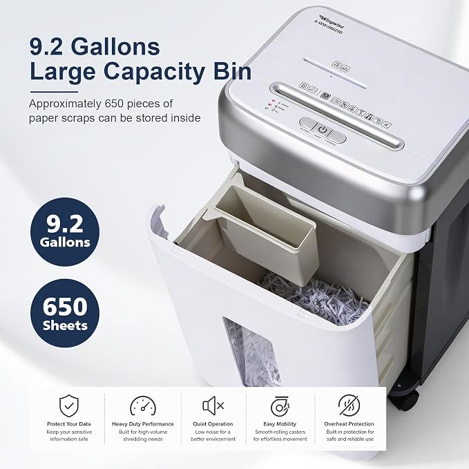 Wingwise 25 Sheets Paper Shredder Heavy Duty for Home Office | 60 Mins Runtime, P-4, 9.2 gal, Cross Cut, Shreds CDs & Credit Cards
