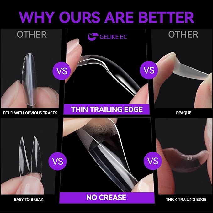Gelike ec Short Square Nail Tips: 240PCS Soft Gel Tips for Nail Extensions Square Shaped Full Cover Nail Tips Pre Etched - PMMA Resin Clear False Nails Press on Nails 10 Sizes, SHORT SQUARE