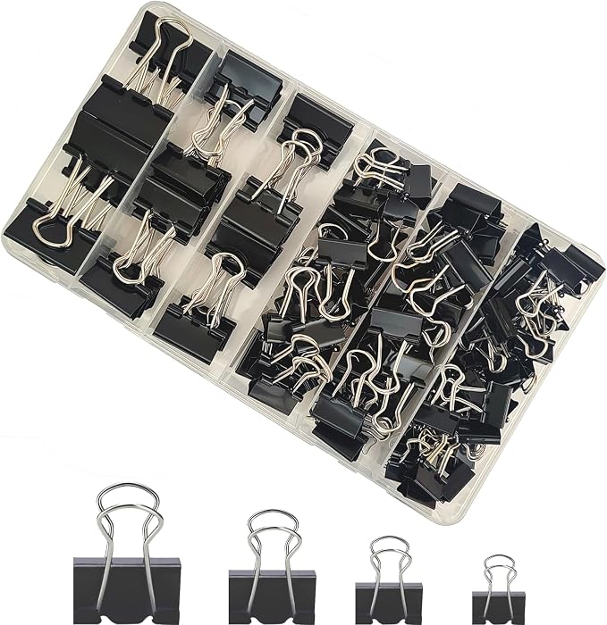 106 Pcs Black Binder Clips Paper Clamps Kit Assorted Sizes Large, Medium, Small，X Small for Paper Clips Office, School and Home