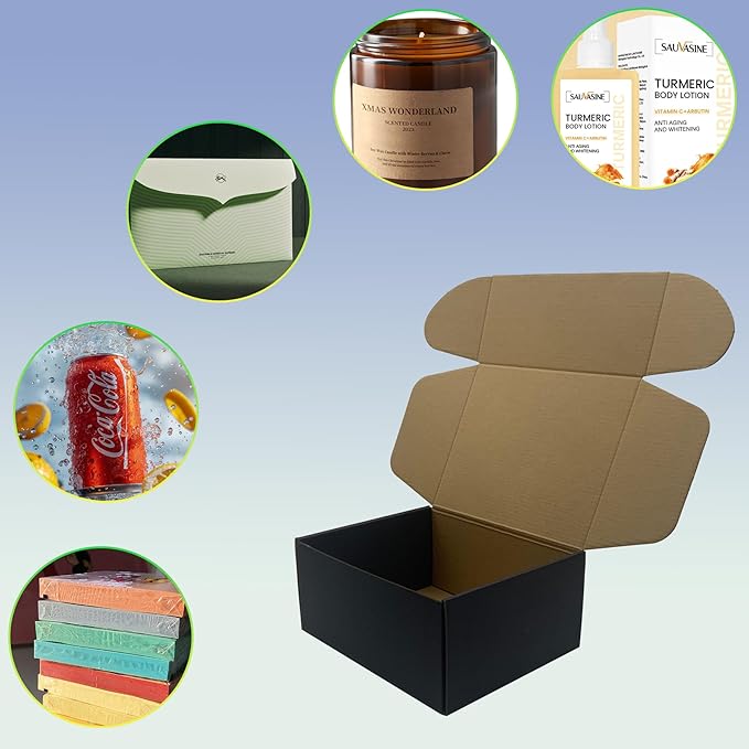 24 Pack 9x7x4 inches Black Shipping Boxes, Corrugated Mailer Boxes, Packaging Boxes for Products, Recyclable Cardboard Box, Flat Literature Mailers for Gifts, Small Business by Mailing